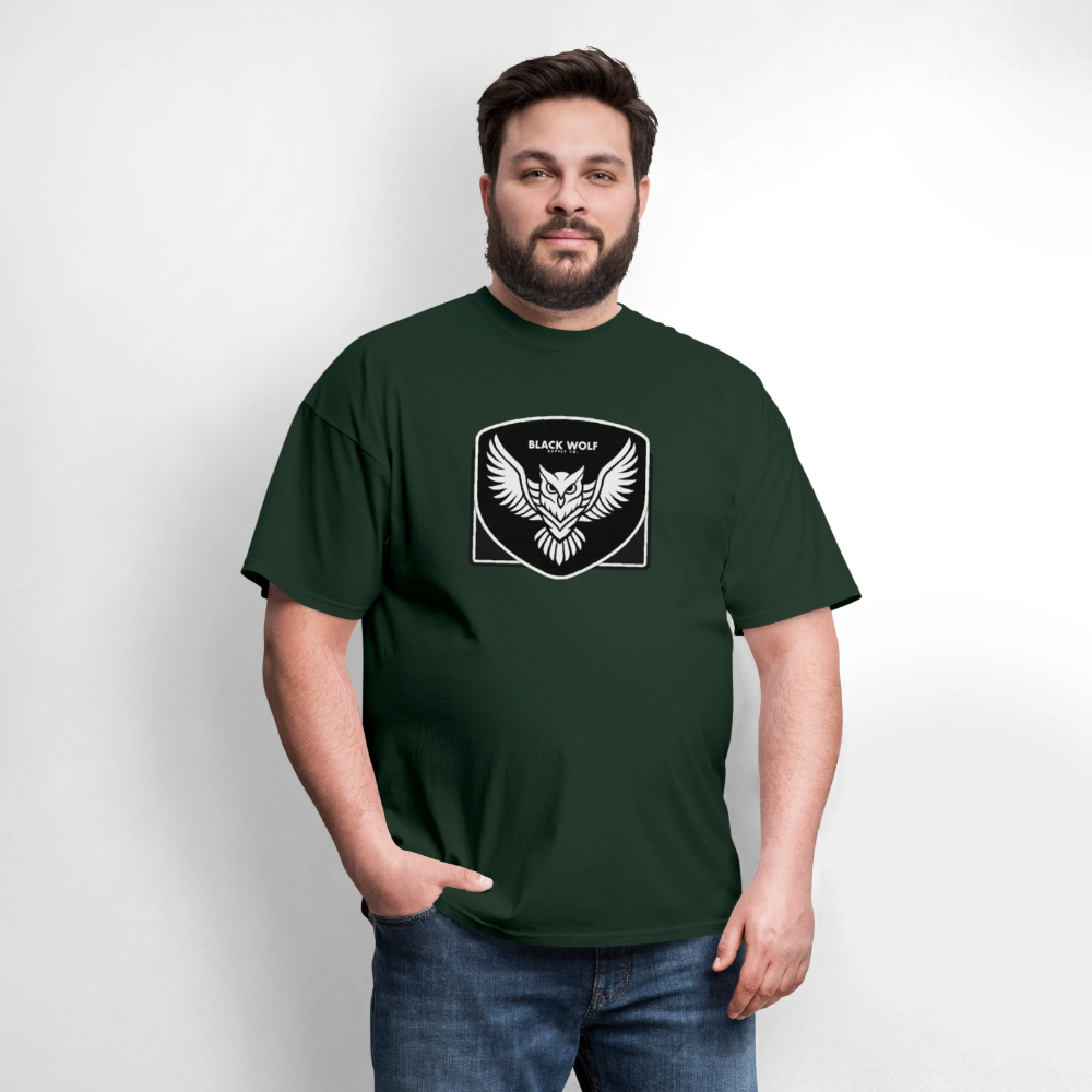 BLACK WOLF OWL TSHIRT - forest green