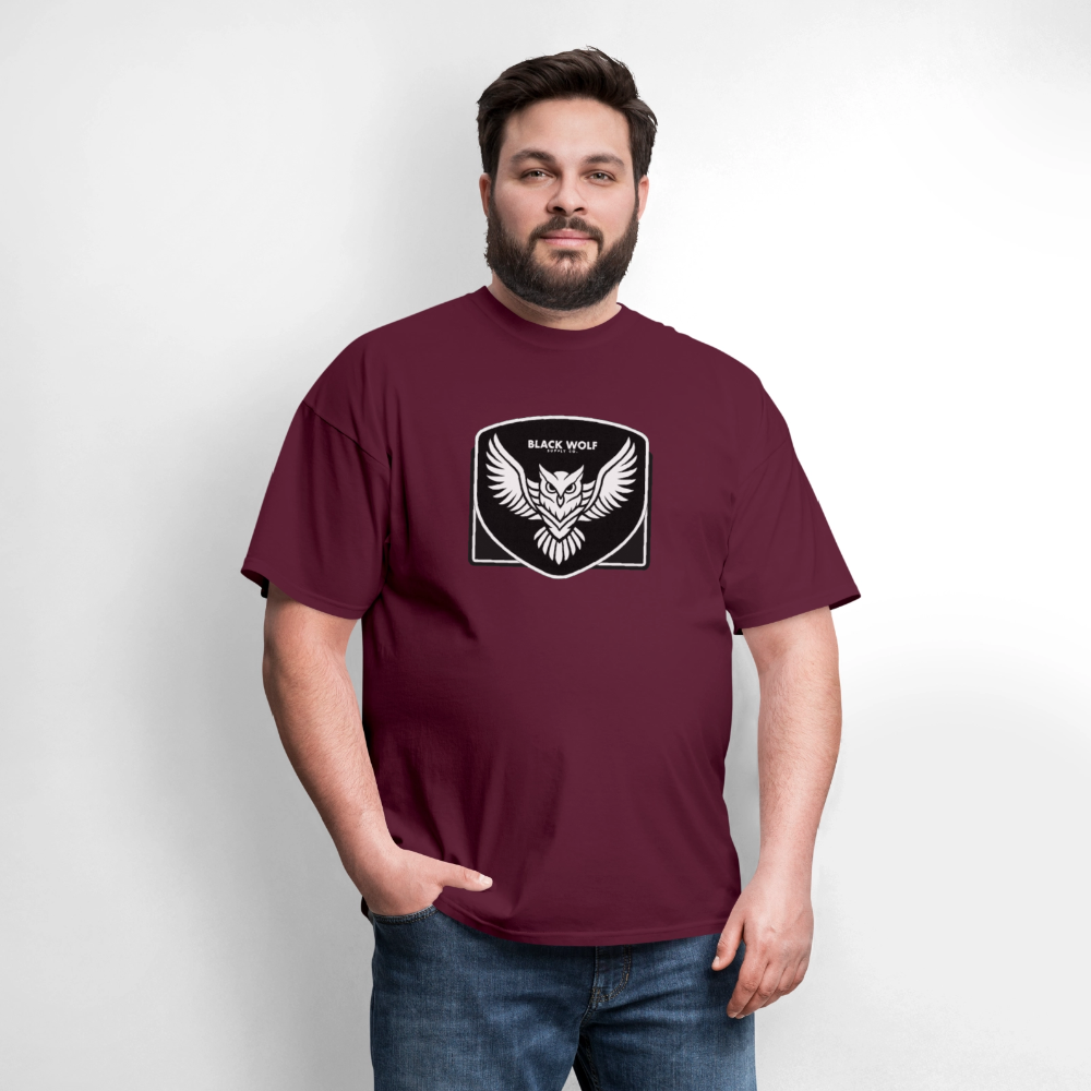 BLACK WOLF OWL TSHIRT - burgundy