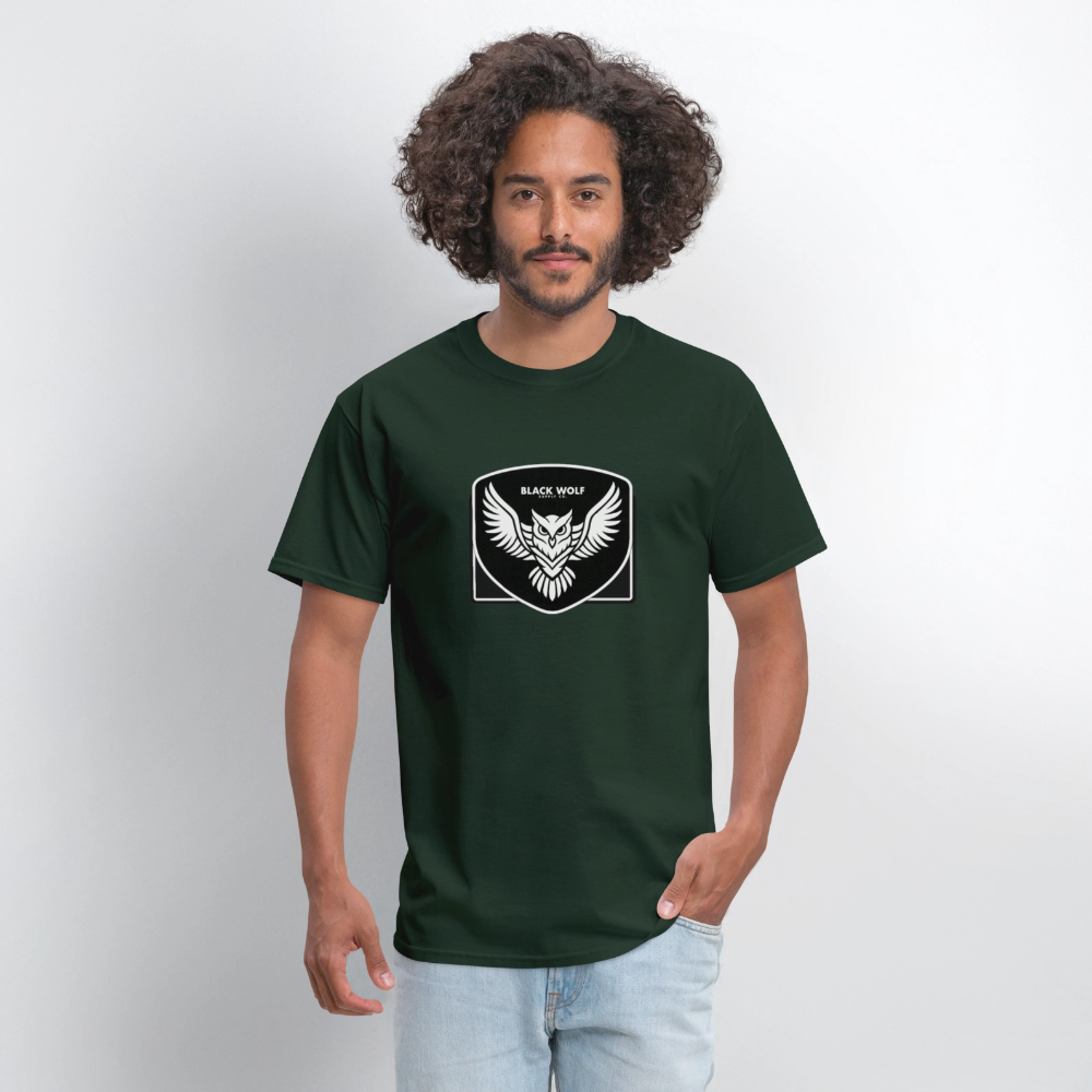 BLACK WOLF OWL TSHIRT - forest green