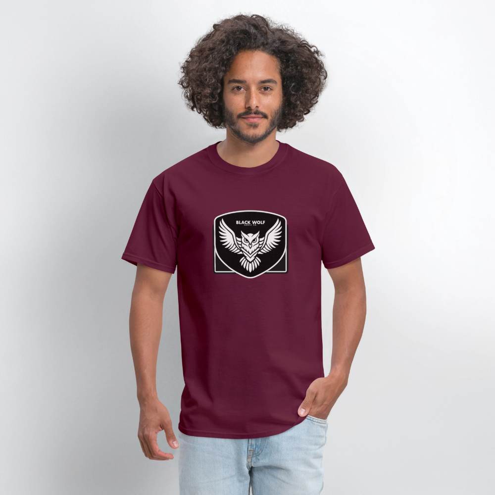 BLACK WOLF OWL TSHIRT - burgundy