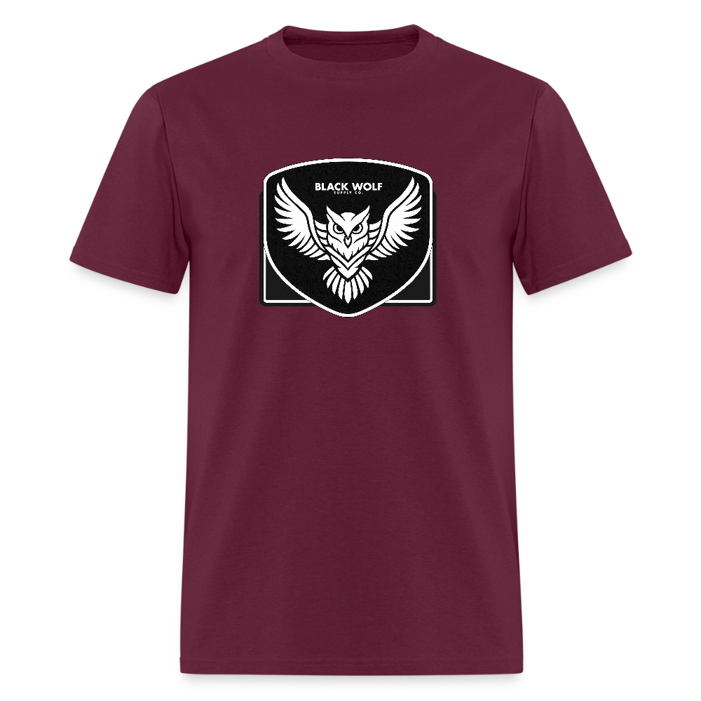 BLACK WOLF OWL TSHIRT - burgundy