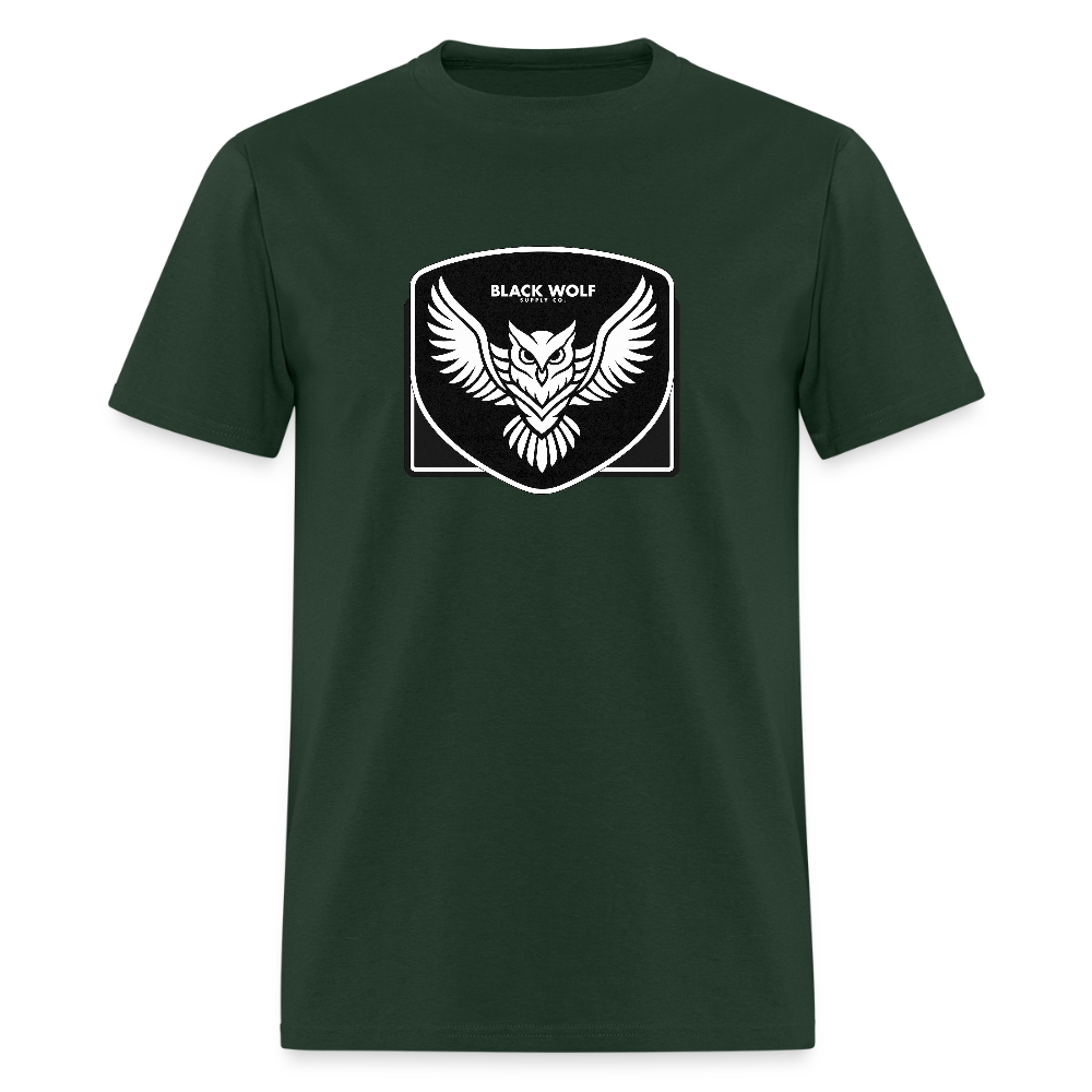 BLACK WOLF OWL TSHIRT - forest green